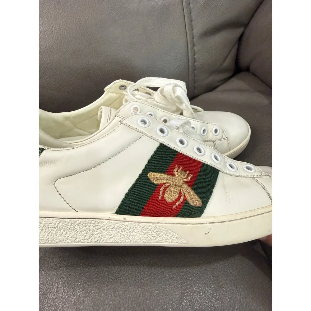 Gucci Ace Bee White Leather Sneakers Green Red Web Stripe 429446 Mens 41